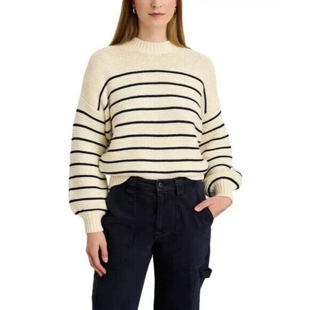 Alex Mill Cream & Navy Striped Button Back Sweater, Size XL $150 Size XL